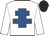 White, royal blue cross of lorraine, black cap