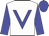 White, blue v bib, blue sleeves and cap