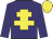 Purple, yellow cross of lorraine, purple sleeves, yellow cap