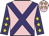Pink, purple cross sashes, purple sleeves, yellow stars, pink cap, yellow stars