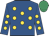 Royal blue, gold spots on body, emerald green cap