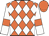 Orange and white diamonds, white sleeves, orange armlets, orange cap