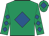 Emerald green, royal blue diamond, diamonds on sleeves, emerald green cap, royal blue diamond
