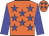 Orange body, big-blue stars, big-blue arms, orange cap, big-blue stars
