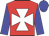 Red, white maltese cross, blue sleeves and cap