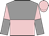 Grey and pink halved horizontally,  pink and grey halved sleeves, pink cap