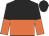 Black and orange halved horizontally, halved sleeves, black cap