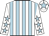 White and light blue stripes, white sleeves, light blue stars, white cap, light blue star