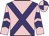 pink, purple cross sashes, pink arms with purple chevrons, quartered cap