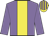 Mauve body, yellow stripe, mauve arms, yellow cap, mauve striped