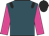 Teal, black epaulettes, dayglo pink sleeves, black cap
