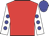 Red, white sleeves, blue spots and cap