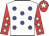 White, blue spots, red sleeves, white stars, red cap, white star