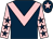 Dark blue, pink chevron, pink sleeves, dark blue stars, dark blue cap, pink star