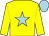 Yellow, light blue star, light blue cap