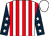 White and red stripes, dark blue sleeves, white stars and cap