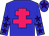 Blue body, rose cross of lorraine, blue arms, purple stars, blue cap, purple star
