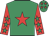 Emerald green, red star, red sleeves, emerald green stars, emerald green cap, red stars