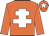 Orange, white cross of lorraine and star on cap