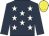 Dark blue, white stars, dark blue sleeves, yellow cap