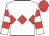 White, red triple diamond, hooped sleeves, red cap