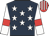 Dark blue, white stars, white sleeves, red armlets, red and white striped cap