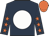 Dark blue, white disc, dark blue sleeves, orange stars, orange cap