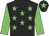 Black body, green stars, green arms, black cap, green star