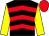 Black, red chevrons, yellow sleeves, red cap