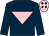 Dark blue, pink inverted triangle, pink cap, dk blue diamonds