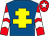 Royal blue, yellow cross of lorraine, red and white chevrons on sleeves, red cap, white star