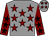 Grey, maroon stars, maroon sleeves, black stars
