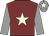 Maroon, beige star, grey sleeves, grey cap, beige star