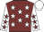 Maroon, white stars, white sleeves, maroon stars, white cap