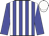 blue and white stripes, blue sleeves, white cap