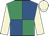 Emerald green and royal blue (quartered), beige sleeves and cap