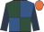 Dark green and royal blue (quartered), dark blue sleeves, orange cap