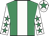 Emerald green, white stripe, white sleeves, emerald green stars, white cap, emerald green star