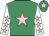 Emerald green, pink star, white sleeves, pink stars, emerald green cap, pink star