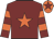 Maroon, orange star, hooped sleeves, orange cap, maroon star