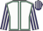 White, emerald green seams, purple and white striped sleeves and cap