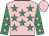 Pink, emerald green stars, emerald green sleeves, pink stars and cap