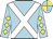 Light blue, white cross belts, light blue sleeves, yellow diamonds, quartered cap
