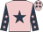 Pink, dark blue star, dark blue sleeves, pink stars, pink cap, dark blue stars