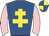 Royal blue, yellow cross of lorraine, pink sleeves, royal blue and yellow quartered cap
