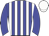 blue and white stripes, blue sleeves, white cap