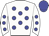 White, blue spots, blue cap
