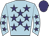 light blue, purple stars, purple cap