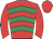 red, emerald green chevrons, red sleeves and cap
