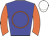 blue, orange circle, orange sleeves, white cap